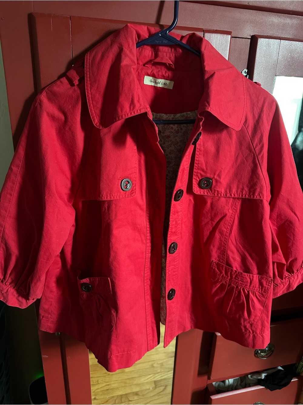Red Button-Front Women's Blazer Jacket